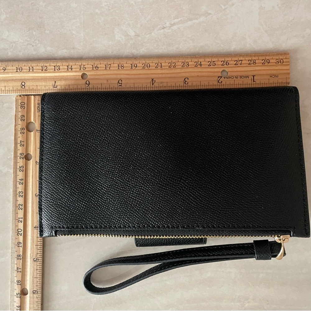 Coach Black Leather Wristlet with Gold Logo Accent - Picture 5 of 5